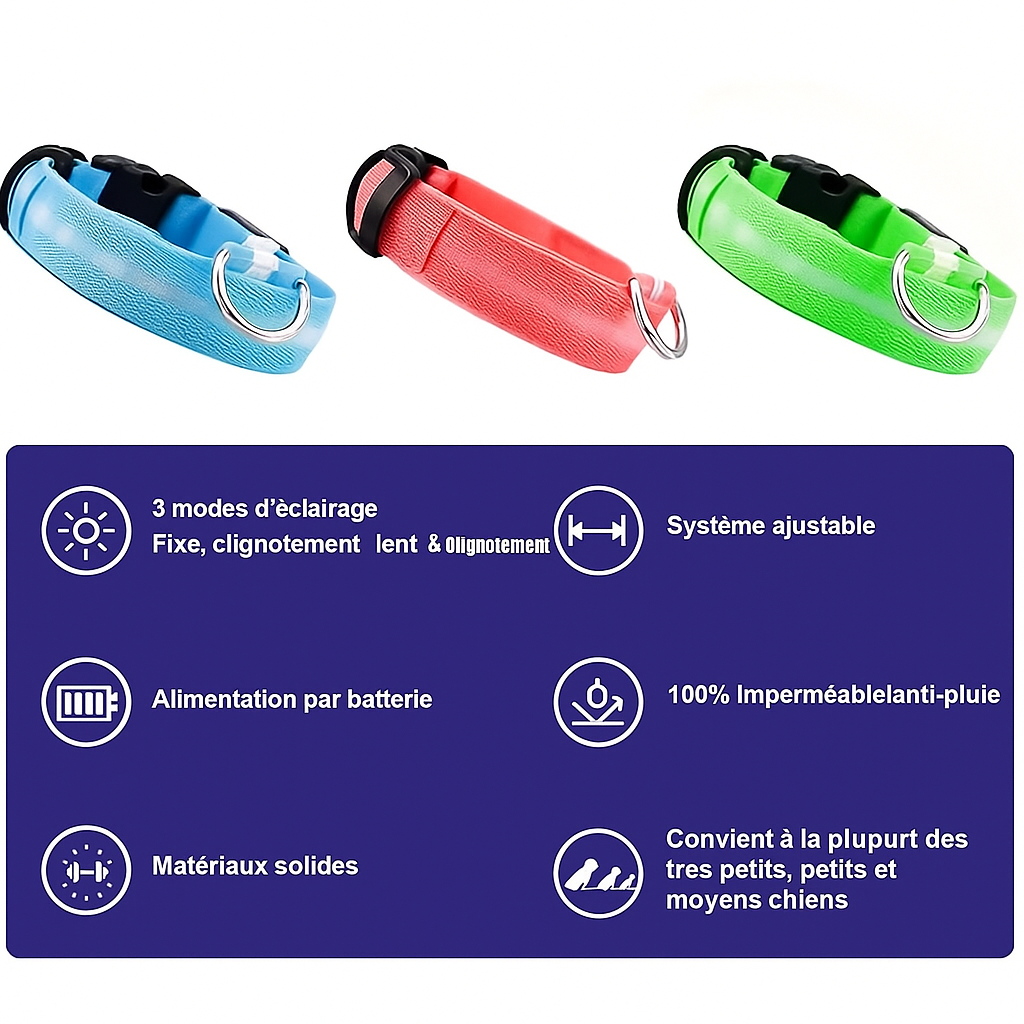 🐾 Collier LED Réfléchissant pour Chien – Sécurité & Style de Nuit